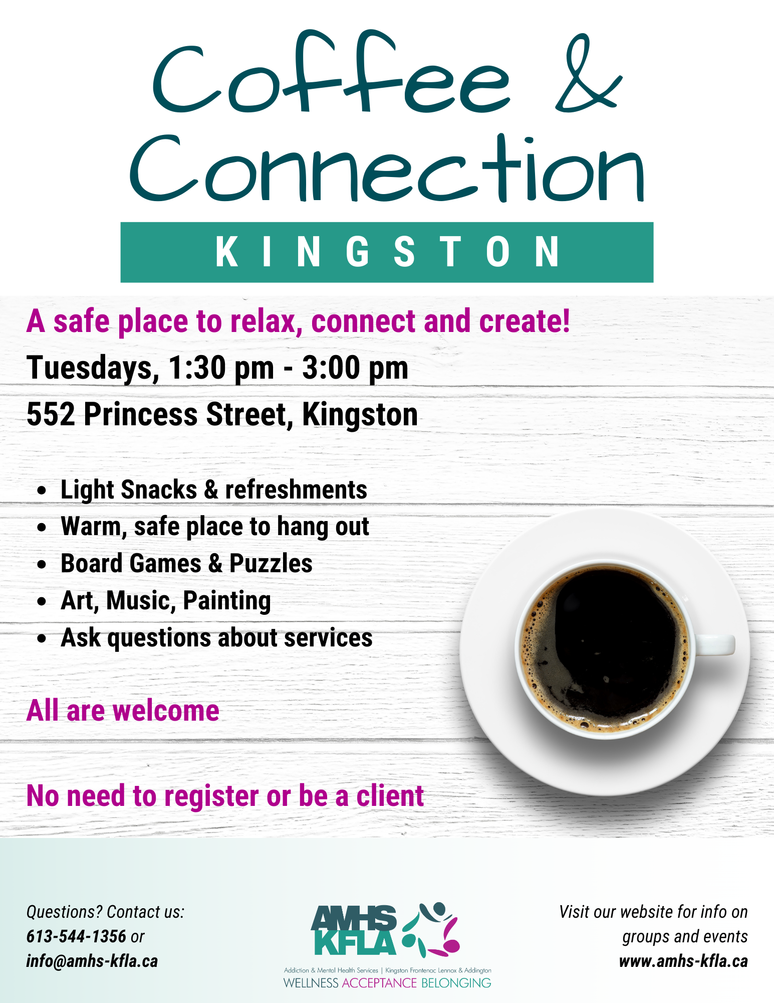Coffee and Connection Kingston (1303pm) Addiction & Mental Health